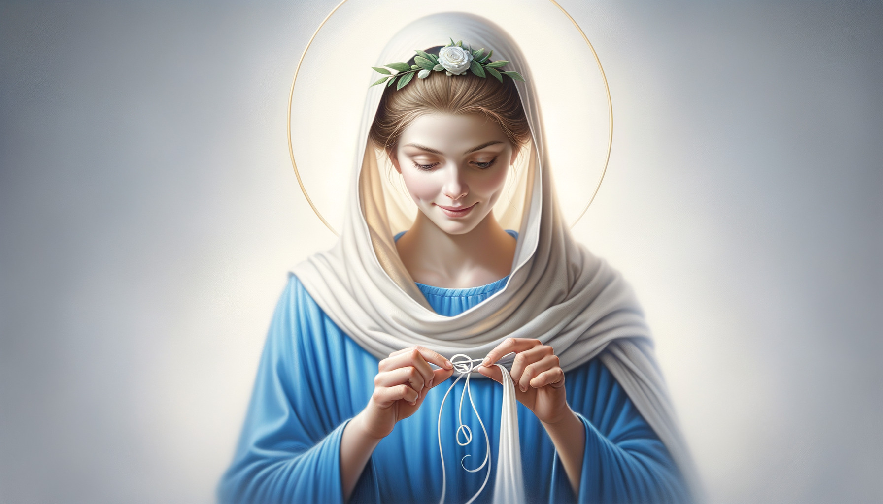 Um retrato sereno e fotorrealista de Nossa Senhora Desatadora de Nós