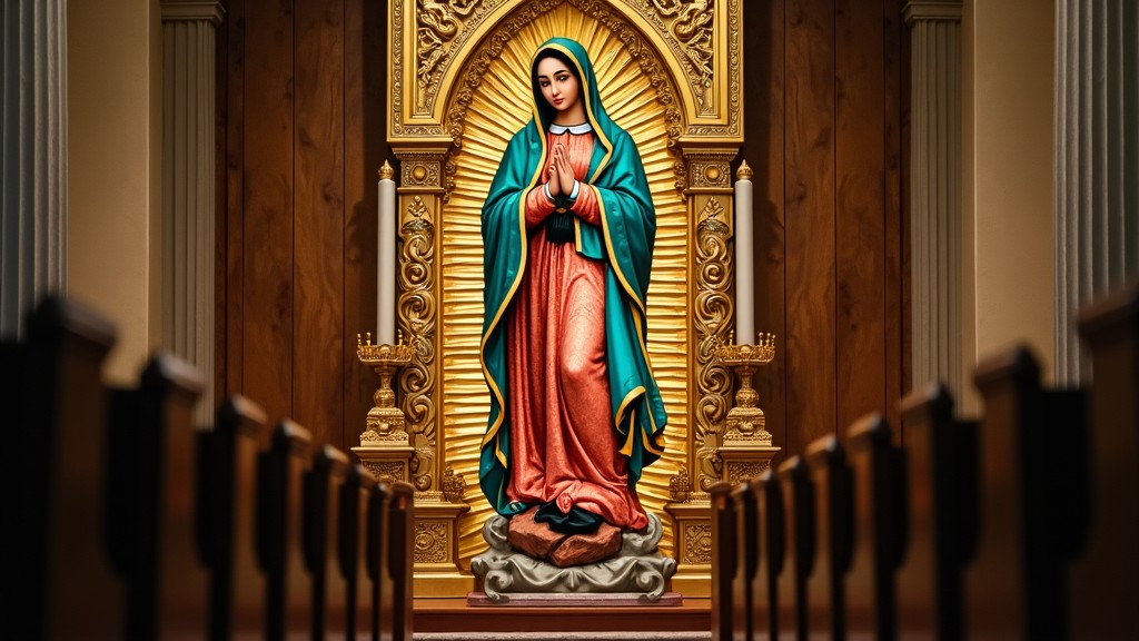 Imagem milagrosa de Nossa Senhora de Guadalupe no manto de Juan Diego