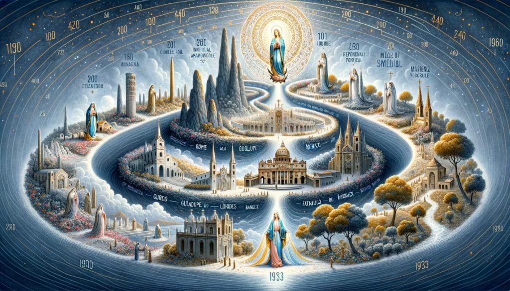 Linha do tempo ilustrando todas as aparições de Nossa Senhora ao longo da história