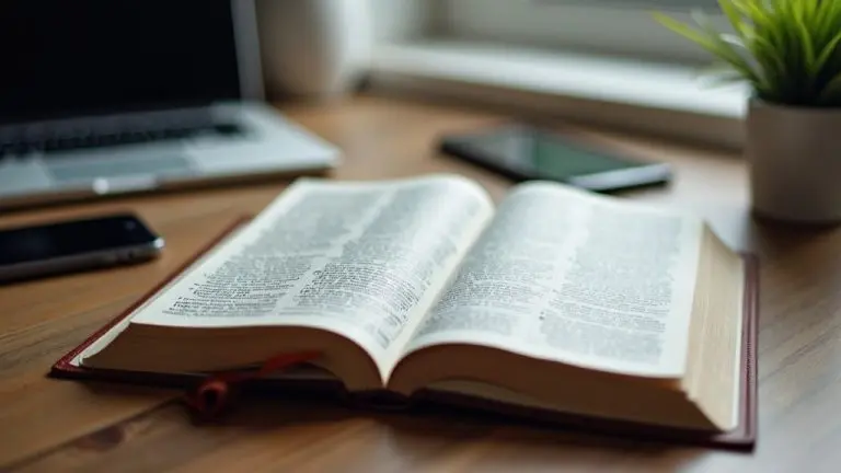 Biblia aberta ao lado de dispositivos modernos em estudo biblico contemporaneo