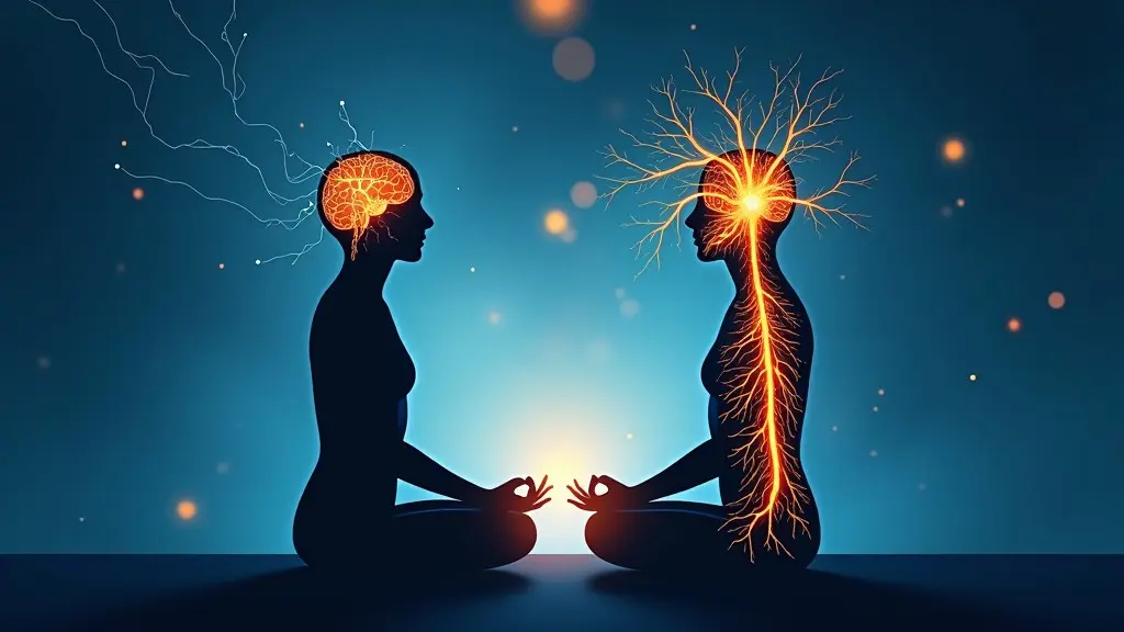 Ilustração impacto fé saúde mental física meditação neurônios coração
