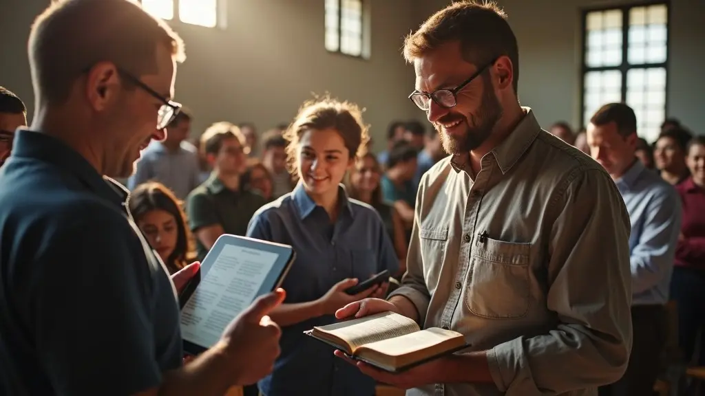Pessoas aplicando principios biblicos em atividades sociais contemporaneas