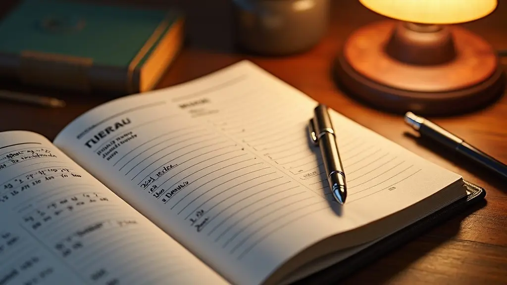 Planejador semanal com horários de estudo bíblico e diário de reflexões